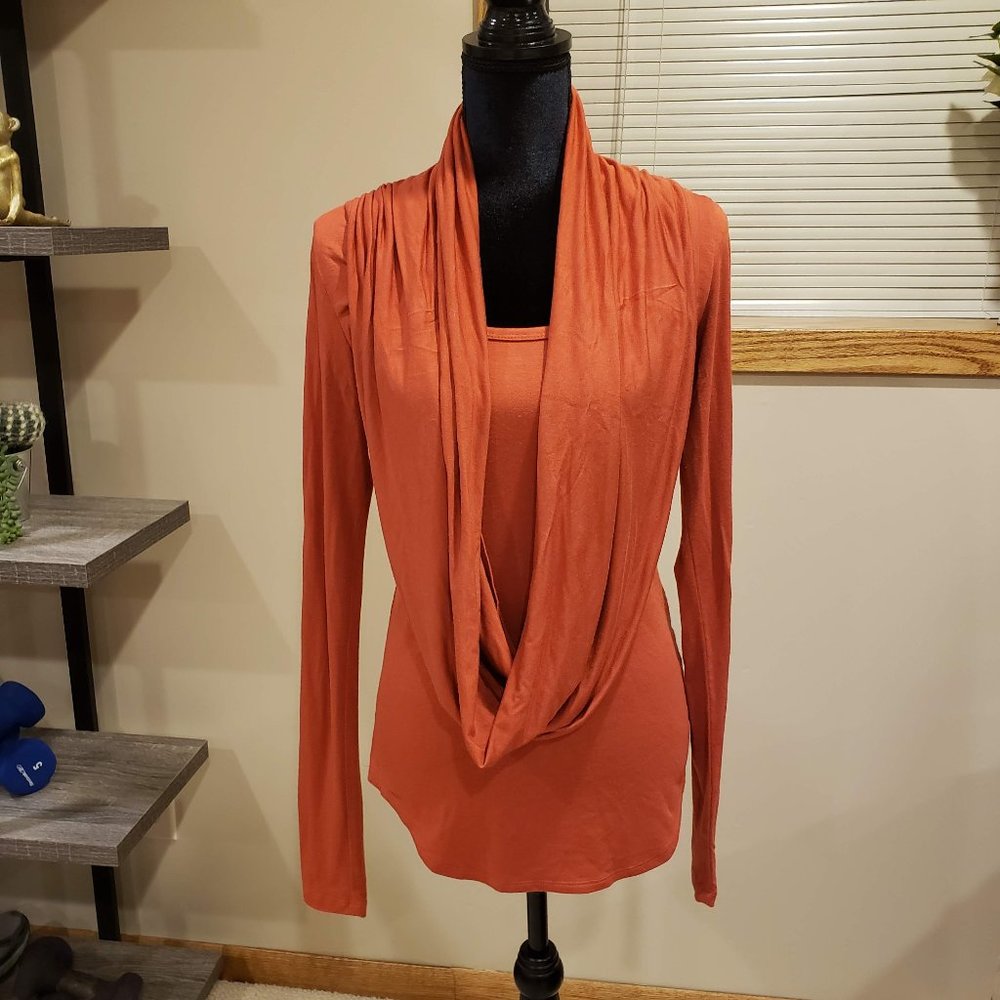 red23 Burnt Orange Long Sleeve Tee with Scarf Accent Size S